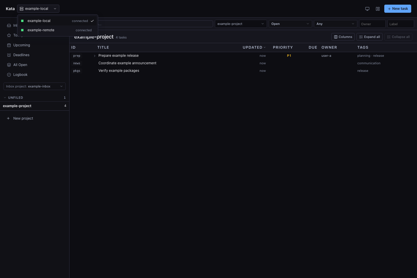 Kata Web UI switching between two synthetic configured daemons